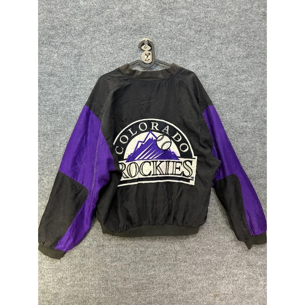 VTG JH Silk Colorado Rockies MLB Bomber Jacket Men's Black Purple Full Zip - M
